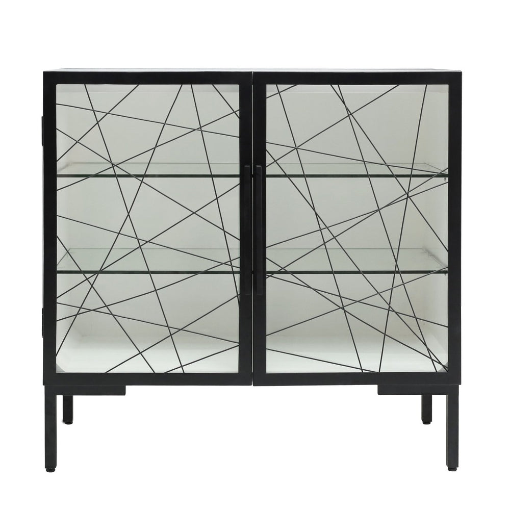 Atlas Checkmate Cabinet - Stylish 2-Door White & Mirror Storage Solution for Small Spaces & Modern Homes ST11015-01