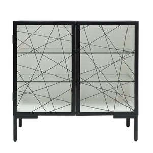 Atlas Checkmate Cabinet - Stylish 2-Door White & Mirror Storage Solution for Small Spaces & Modern Homes ST11015-01