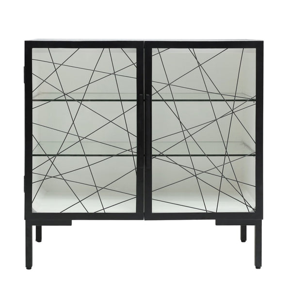 Atlas Checkmate Cabinet - Stylish 2-Door White & Mirror Storage Solution for Small Spaces & Modern Homes ST11015-01