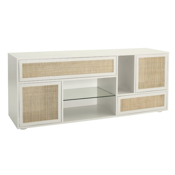 Atlas Clearwater Credenza - Stylish White Storage Solution with Woven Rattan Panels for Modern Spaces ST11017-01