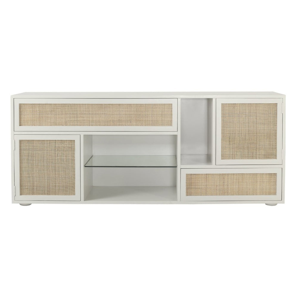 Atlas Clearwater Credenza - Stylish White Storage Solution with Woven Rattan Panels for Modern Spaces ST11017-01