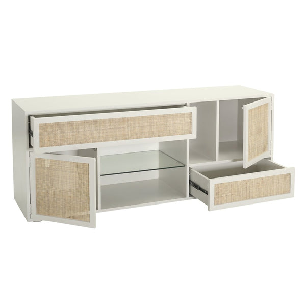 Atlas Clearwater Credenza - Stylish White Storage Solution with Woven Rattan Panels for Modern Spaces ST11017-01