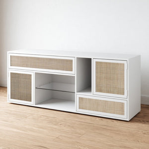 Atlas Clearwater Credenza - Stylish White Storage Solution with Woven Rattan Panels for Modern Spaces ST11017-01