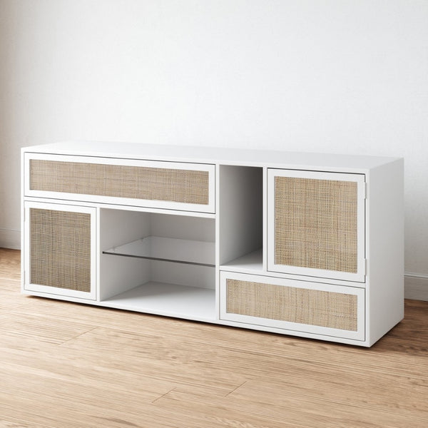 Atlas Clearwater Credenza - Stylish White Storage Solution with Woven Rattan Panels for Modern Spaces ST11017-01