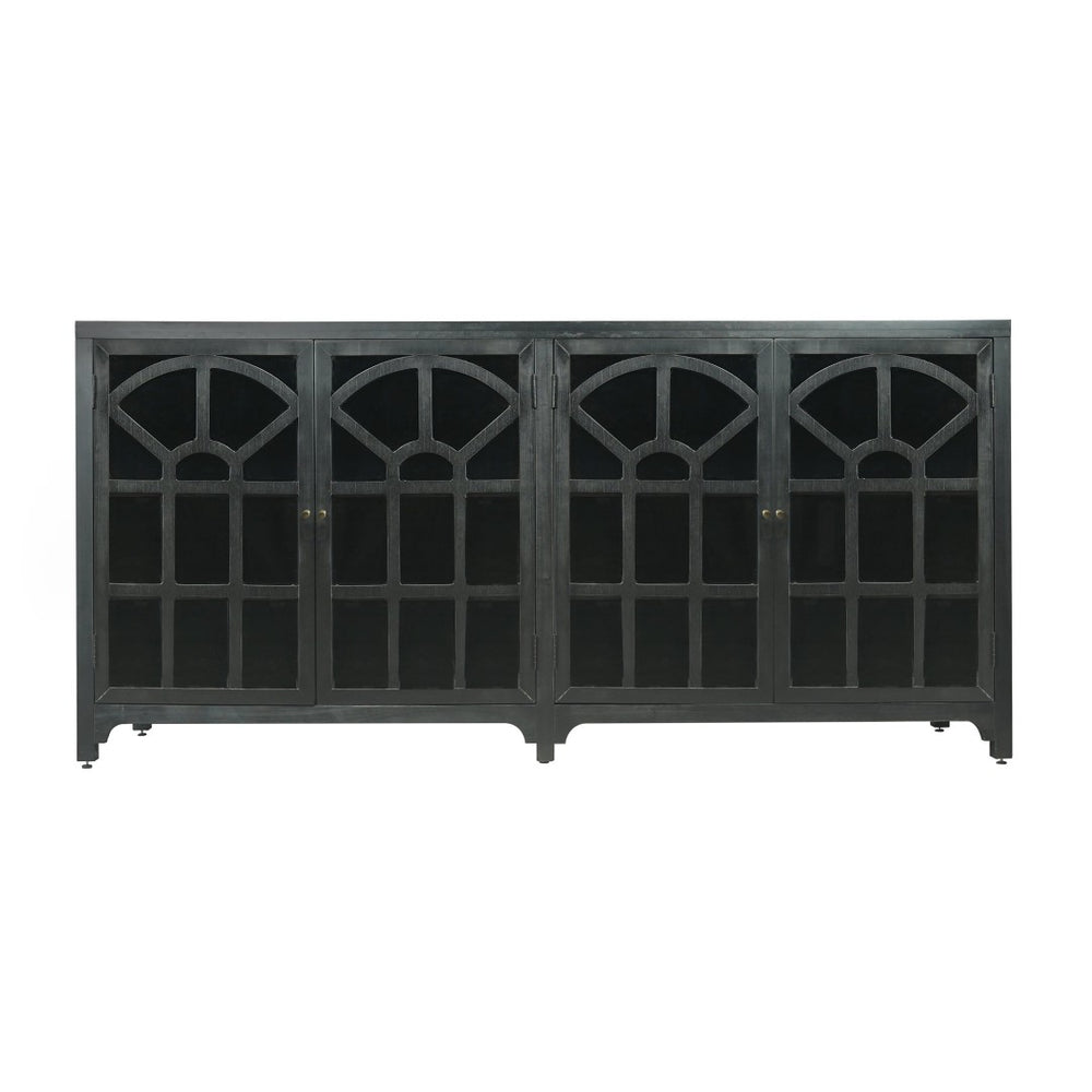 Atlas Conrad Credenza - Matte Kettle Black, Elegant Storage Solution with Carved Design & Glass Doors ST11020-01