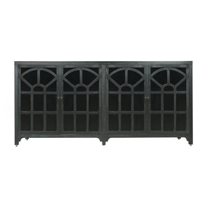 Atlas Conrad Credenza - Matte Kettle Black, Elegant Storage Solution with Carved Design & Glass Doors ST11020-01