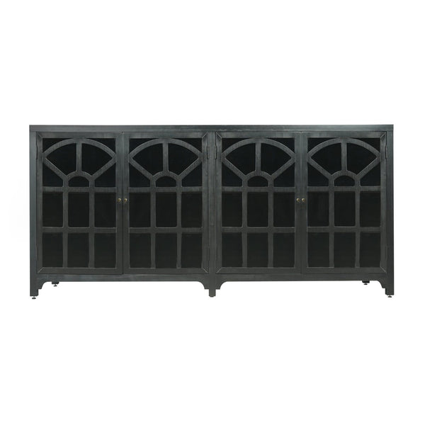 Atlas Conrad Credenza - Matte Kettle Black, Elegant Storage Solution with Carved Design & Glass Doors ST11020-01