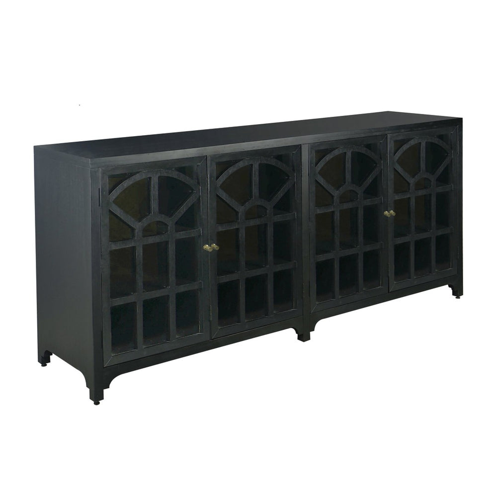 Atlas Conrad Credenza - Matte Kettle Black, Elegant Storage Solution with Carved Design & Glass Doors ST11020-01