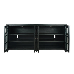 Atlas Conrad Credenza - Matte Kettle Black, Elegant Storage Solution with Carved Design & Glass Doors ST11020-01