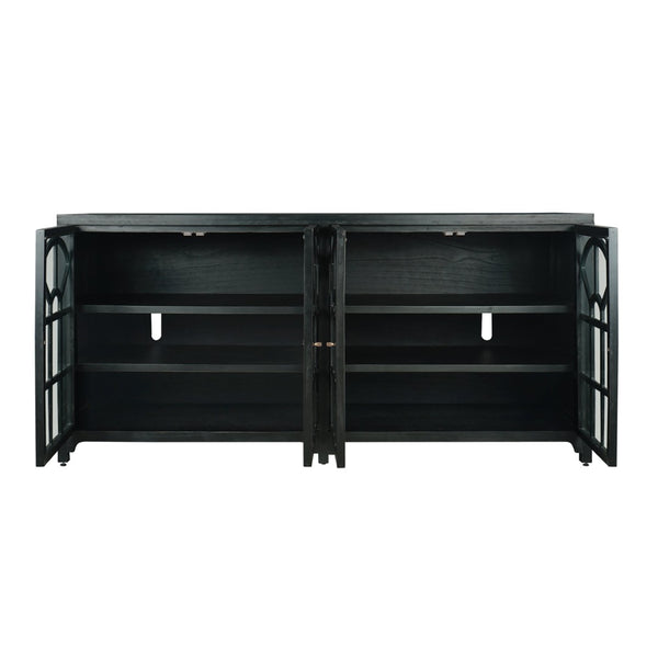 Atlas Conrad Credenza - Matte Kettle Black, Elegant Storage Solution with Carved Design & Glass Doors ST11020-01