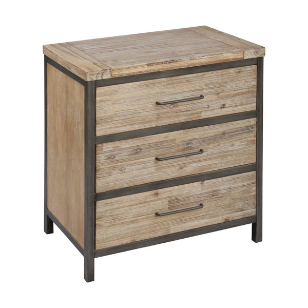Atlas Cork County Chest - Rustic 3-Drawer Storage Solution with Industrial Iron Frame & Natural Acacia Wood ST11021-01