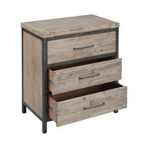 Atlas Cork County Chest - Rustic 3-Drawer Storage Solution with Industrial Iron Frame & Natural Acacia Wood ST11021-01