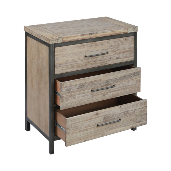 Atlas Cork County Chest - Rustic 3-Drawer Storage Solution with Industrial Iron Frame & Natural Acacia Wood ST11021-01