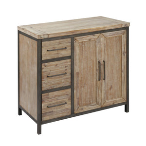 Atlas Cork County Cabinet - Rustic 2-Door 3-Drawer Storage Solution in Natural Acacia & Iron Frame Design ST11022-01
