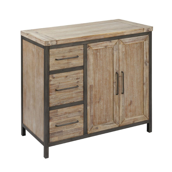 Atlas Cork County Cabinet - Rustic 2-Door 3-Drawer Storage Solution in Natural Acacia & Iron Frame Design ST11022-01