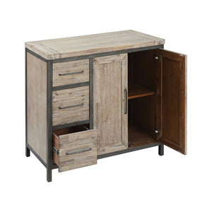 Atlas Cork County Cabinet - Rustic 2-Door 3-Drawer Storage Solution in Natural Acacia & Iron Frame Design ST11022-01