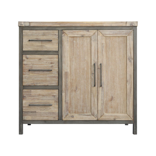 Atlas Cork County Cabinet - Rustic 2-Door 3-Drawer Storage Solution in Natural Acacia & Iron Frame Design ST11022-01