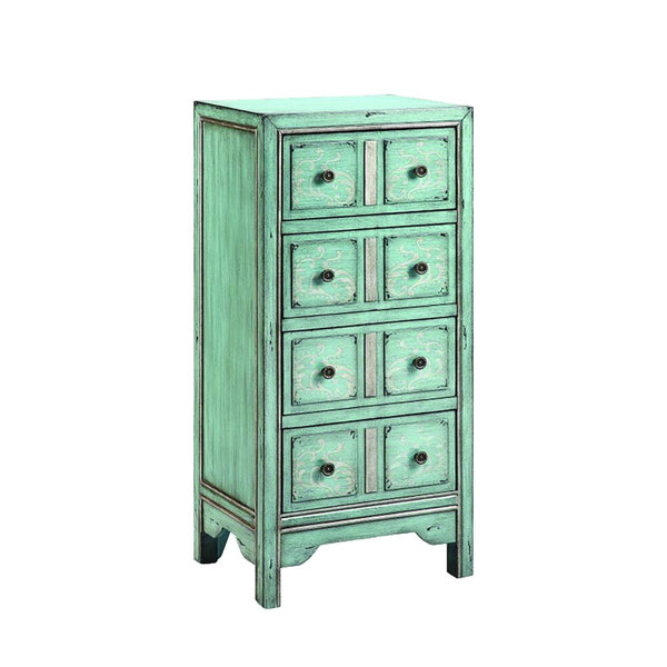 Atlas Evelyn Chest: Vintage-Inspired Apothecary Storage in Surf Blue with Elegant Gray Scroll Design ST11029-01