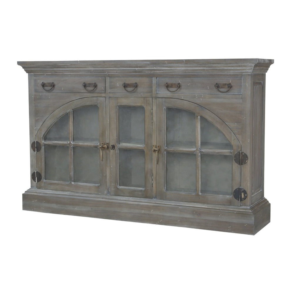 Atlas Farmhouse Credenza with Mixed Doors - Rustic Greige Storage Solution for Dining Room & More! ST11031-01