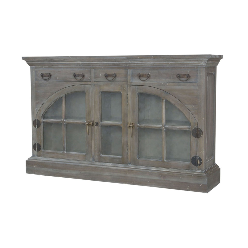 Atlas Farmhouse Credenza with Mixed Doors - Rustic Greige Storage Solution for Dining Room & More! ST11031-01