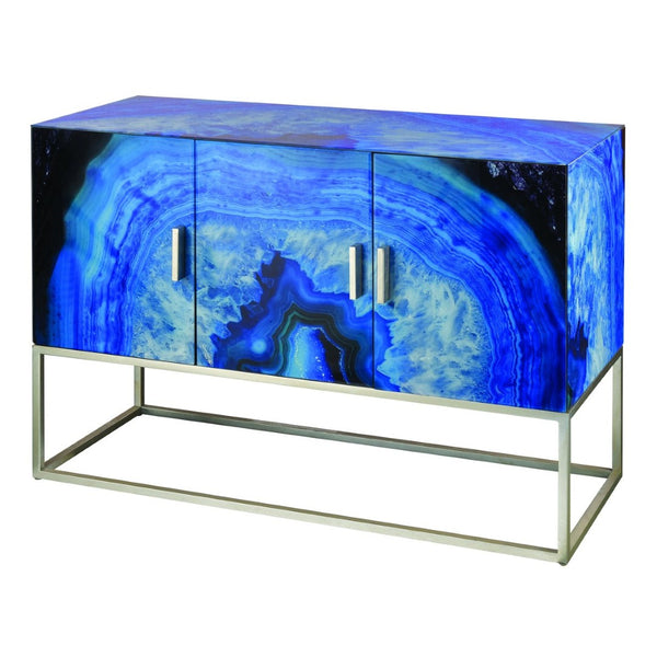 Atlas Five-O Cabinet - Stunning Blue Agate Glass Storage with Silver Leaf Accents, Modern Elegance ST11032-01