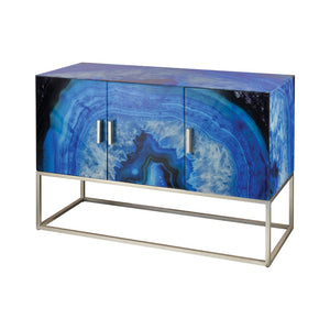 Atlas Five-O Cabinet - Stunning Blue Agate Glass Storage with Silver Leaf Accents, Modern Elegance ST11032-01