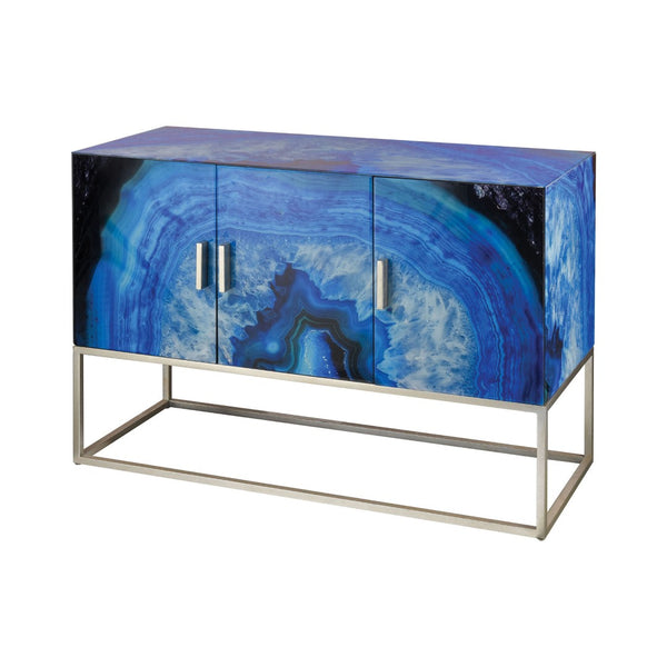 Atlas Five-O Cabinet - Stunning Blue Agate Glass Storage with Silver Leaf Accents, Modern Elegance ST11032-01