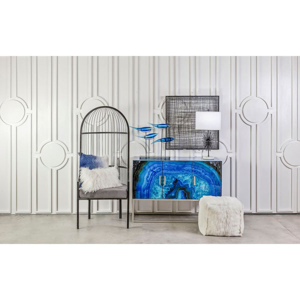 Atlas Five-O Cabinet - Stunning Blue Agate Glass Storage with Silver Leaf Accents, Modern Elegance ST11032-01