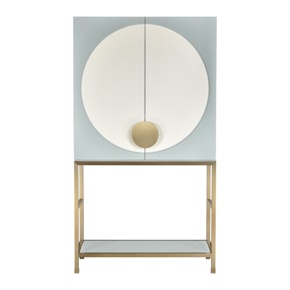 Atlas Gabe Bar Cabinet - Stylish Light Blue Storage with Sculptural Design, Brass Accents & Mid-Century Charm ST11033-01