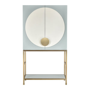 Atlas Gabe Bar Cabinet - Stylish Light Blue Storage with Sculptural Design, Brass Accents & Mid-Century Charm ST11033-01