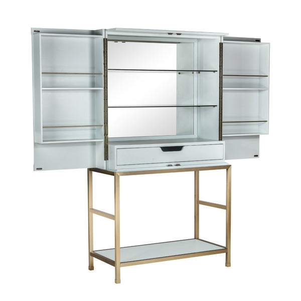 Atlas Gabe Bar Cabinet - Stylish Light Blue Storage with Sculptural Design, Brass Accents & Mid-Century Charm ST11033-01