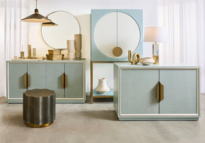 Atlas Gabe Bar Cabinet - Stylish Light Blue Storage with Sculptural Design, Brass Accents & Mid-Century Charm ST11033-01