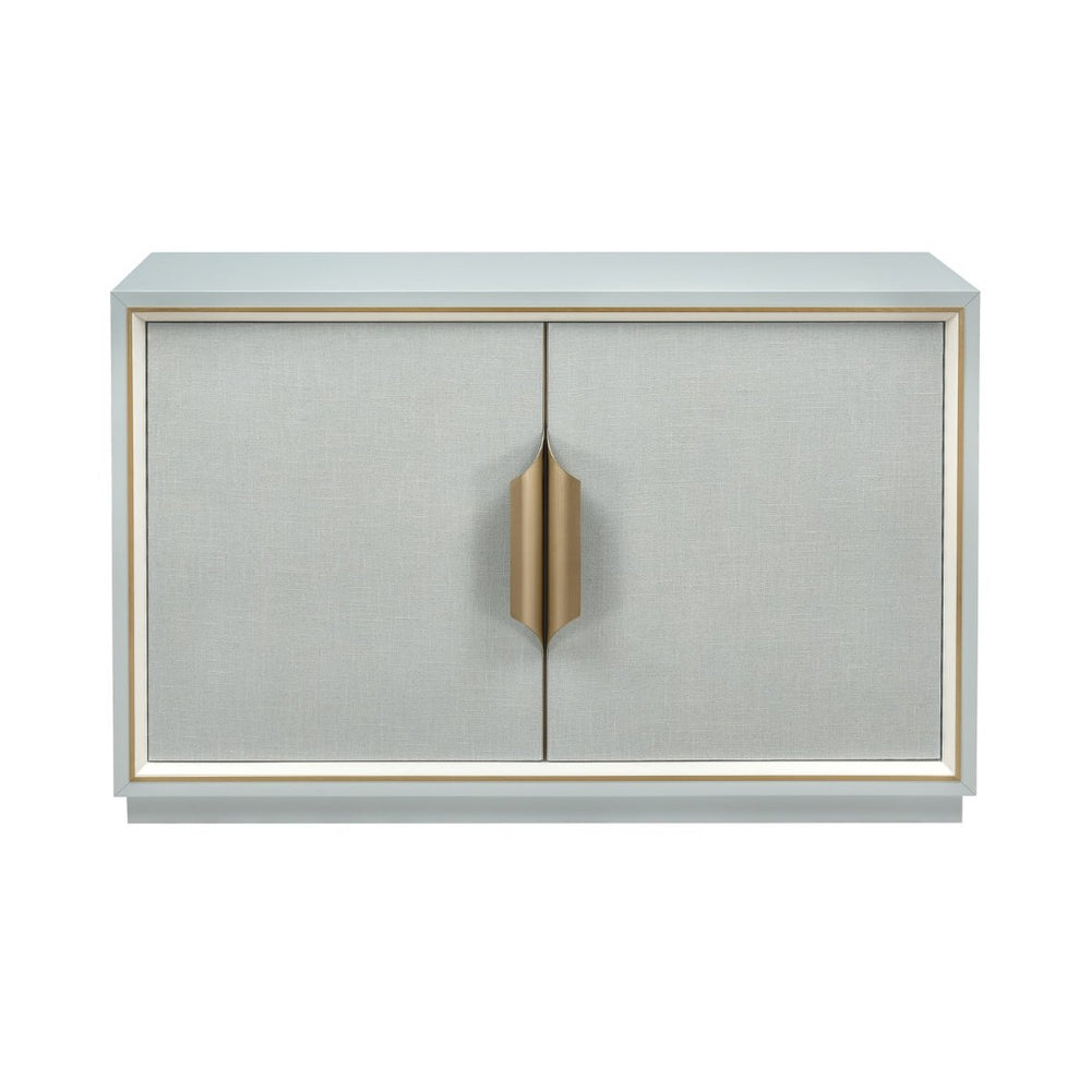 Atlas Gabe Cabinet - Pale Blue Grass Cloth with Brass Inlay, Stylish Storage for Living Rooms & Bedrooms ST11034-01