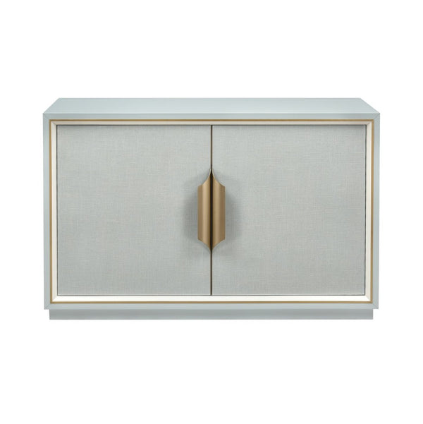 Atlas Gabe Cabinet - Pale Blue Grass Cloth with Brass Inlay, Stylish Storage for Living Rooms & Bedrooms ST11034-01