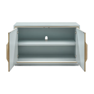 Atlas Gabe Cabinet - Pale Blue Grass Cloth with Brass Inlay, Stylish Storage for Living Rooms & Bedrooms ST11034-01