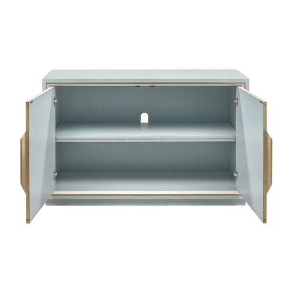 Atlas Gabe Cabinet - Pale Blue Grass Cloth with Brass Inlay, Stylish Storage for Living Rooms & Bedrooms ST11034-01