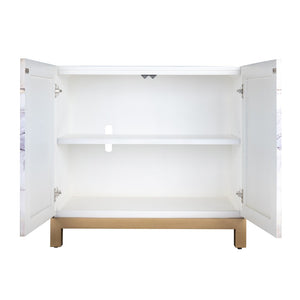Atlas Gianas Cabinet - Chic White Storage with Abstract Canvas Art & Champagne Base for Modern Spaces ST11037-01
