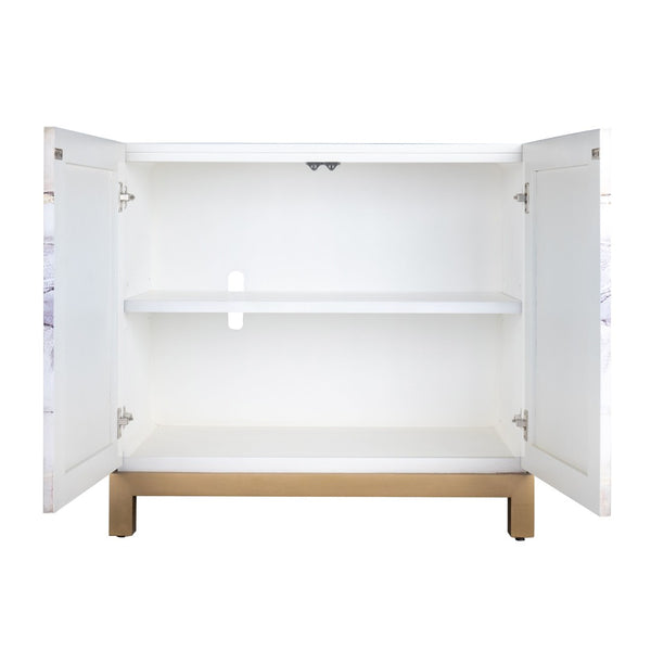 Atlas Gianas Cabinet - Chic White Storage with Abstract Canvas Art & Champagne Base for Modern Spaces ST11037-01