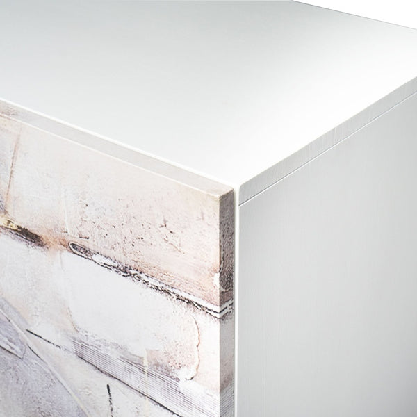 Atlas Gianas Cabinet - Chic White Storage with Abstract Canvas Art & Champagne Base for Modern Spaces ST11037-01