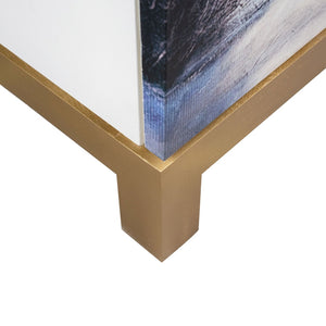 Atlas Gianas Cabinet - Chic White Storage with Abstract Canvas Art & Champagne Base for Modern Spaces ST11037-01