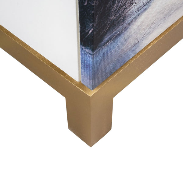 Atlas Gianas Cabinet - Chic White Storage with Abstract Canvas Art & Champagne Base for Modern Spaces ST11037-01