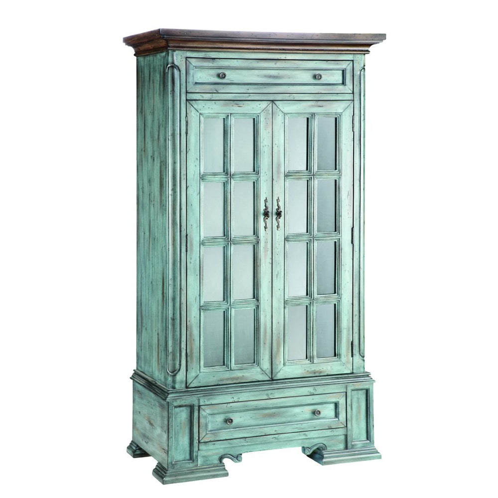 Atlas Hartford Cabinet - Tall Aged Blue Storage with Glass Doors, Adjustable Shelves & Classic Cottage Charm ST11042-01