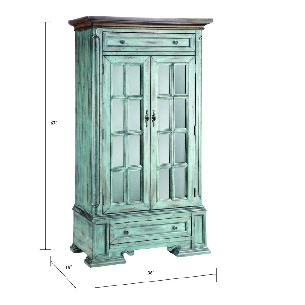 Atlas Hartford Cabinet - Tall Aged Blue Storage with Glass Doors, Adjustable Shelves & Classic Cottage Charm ST11042-01