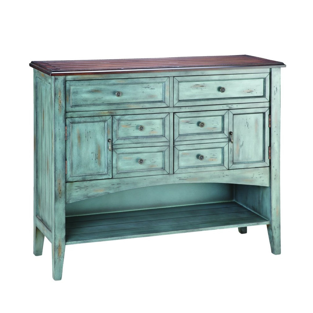 Atlas Hartford Chest - Charming Apothecary Storage with Moonstone Finish for Vintage Cottage Style 6 Drawer Short Blue ST11044-01