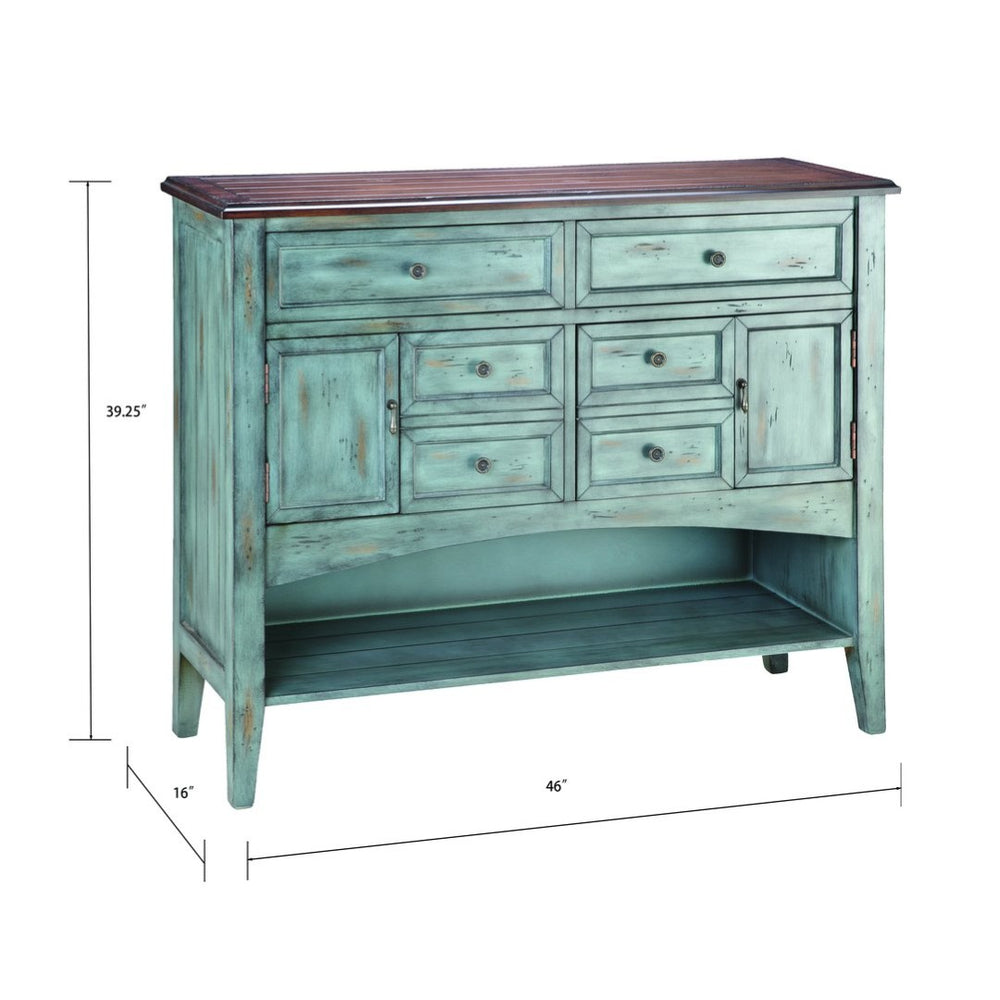 Atlas Hartford Chest - Charming Apothecary Storage with Moonstone Finish for Vintage Cottage Style 6 Drawer Short Blue ST11044-01