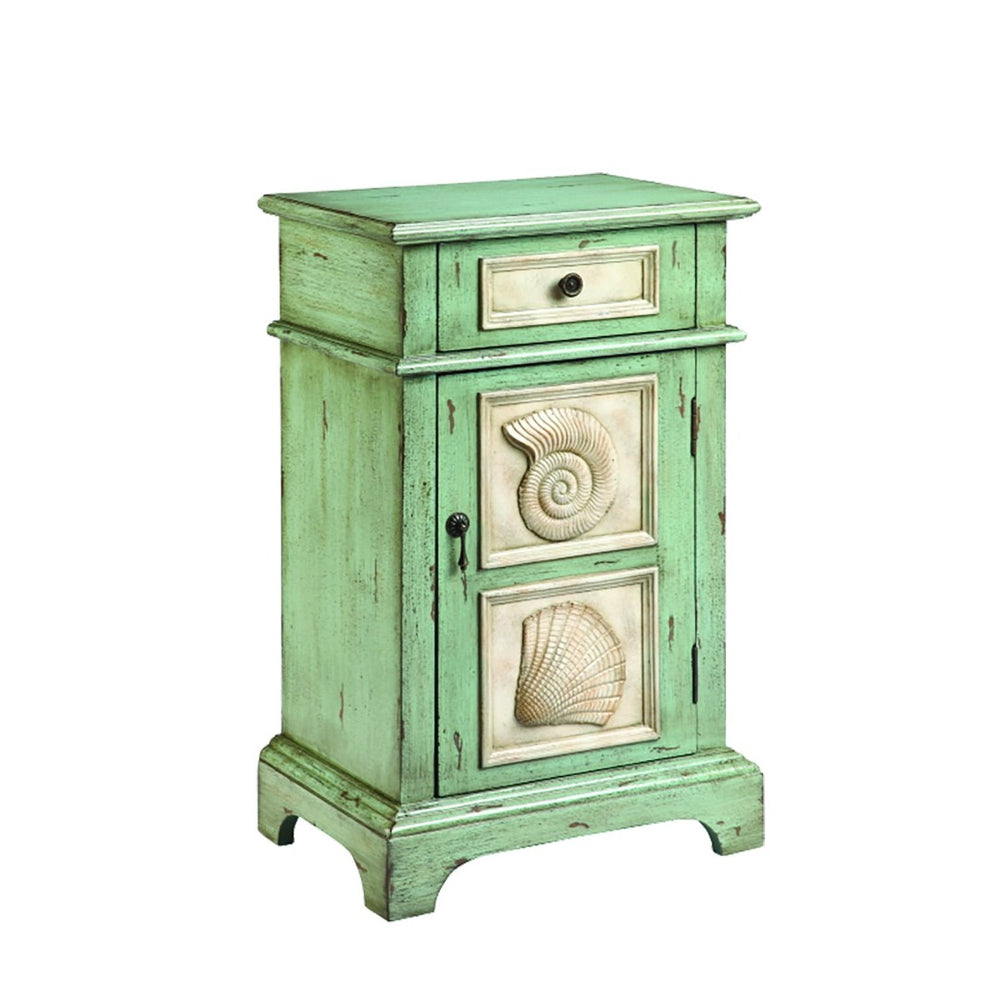 Atlas Hastings Coastal Charm Cabinet - Hand-Painted Seafoam Green Storage with Seashell Details & Drawer ST11046-01