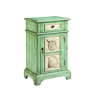 Atlas Hastings Coastal Charm Cabinet - Hand-Painted Seafoam Green Storage with Seashell Details & Drawer ST11046-01