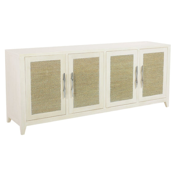 Atlas Joyner Credenza - Versatile Four-Door Storage with Woven Wicker Insets & Bleached Almond Finish ST11048-01