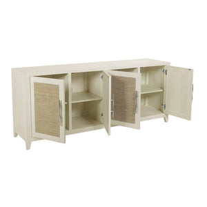 Atlas Joyner Credenza - Versatile Four-Door Storage with Woven Wicker Insets & Bleached Almond Finish ST11048-01