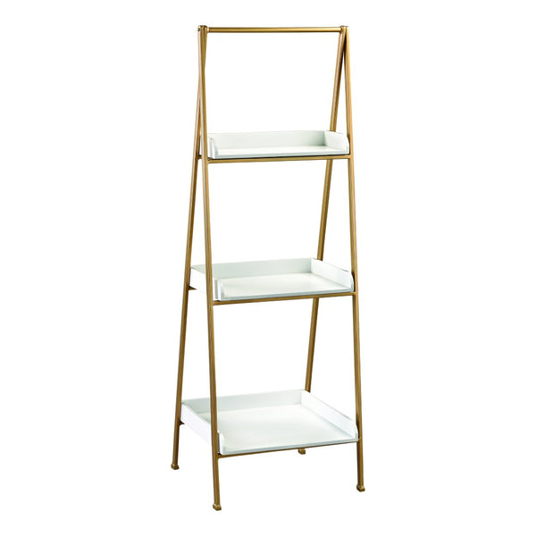Atlas Kline Accent Shelf - Midcentury-Modern Design with Golden Frame & Gloss White Shelves for Small Spaces ST11050-01
